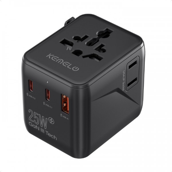 Universal Plug Adapter, 25W International Travel Adapter with 1 USB and 2 Type C Universal Travel Adapter France to UK USA EU Canada Australia China Japan Thailand