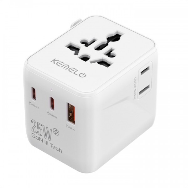 25W Universal Adapter, 5 in 1 Universal Travel Adapter with 2 USB and 2 USB C, 1 Universal Plug and US/JP Plug Adapter Universe USA UK EU Australia, Adapter Universe France