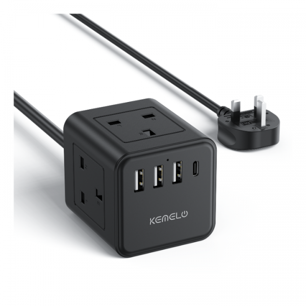 Cube Extension Lead with 4 USB Slots, Kemelo 4 Way...