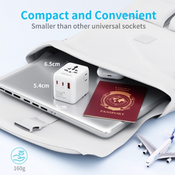 25W Universal Adapter, 5 in 1 Universal Travel Adapter with 2 USB and 2 USB C, 1 Universal Plug and US/JP Plug Adapter Universe USA UK EU Australia, Adapter Universe France