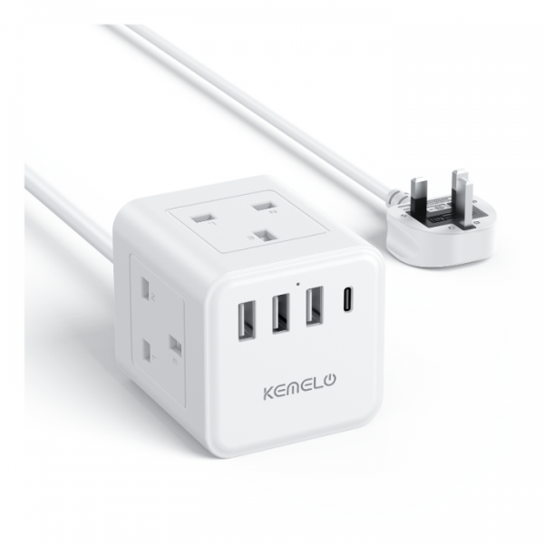 Cube Extension Lead with 4 USB Slots, Kemelo 4 Way...