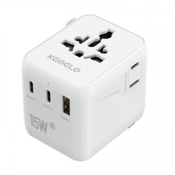 5 in 1 Worldwide Travel Adapter with 1 Universal Plug and 1 USA/JP Plug, 1 USB, 2 USB C International Plug Adapter, for UK EU USA Canada, Australia