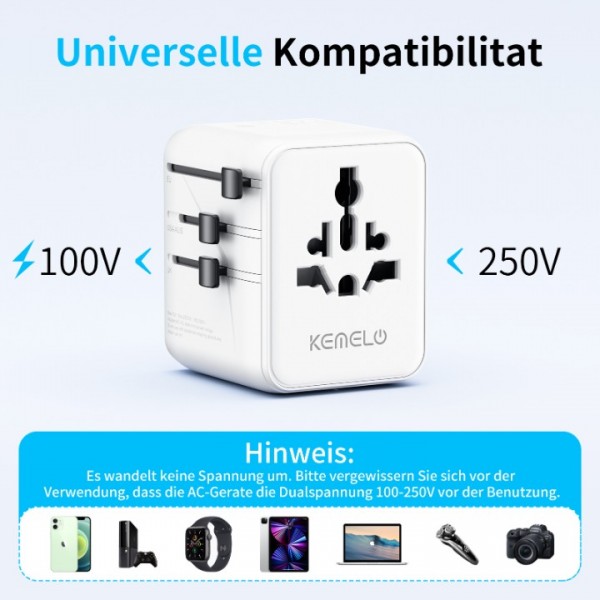 25W Universal Adapter, 5 in 1 Universal Travel Adapter with 2 USB and 2 USB C, 1 Universal Plug and US/JP Plug Adapter Universe USA UK EU Australia, Adapter Universe France