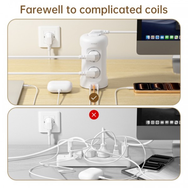3M Power Strip with Switch,9 Compartment Multi-Socket Power Strip with 3 USB,Multi-Plug Surge Protector, Extension Cable Socket Tower for Home,Office