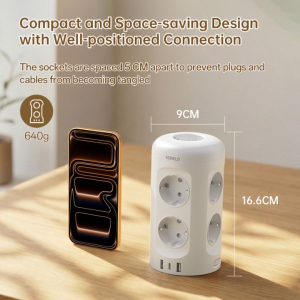 3M Power Strip with Switch,9 Compartment Multi-Socket Power Strip with 3 USB,Multi-Plug Surge Protector, Extension Cable Socket Tower for Home,Office