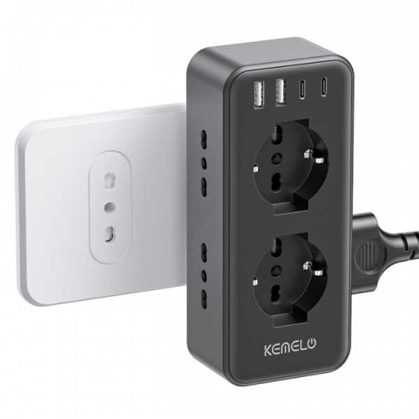 Power Strip with 6 Universal Sockets (10/16a IT and Schuko), Wall Mounted Power Strip with 2 USB A and 2 USB C Ports